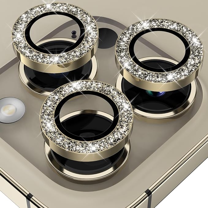YWXTW Designed for iPhone 14 Pro/iPhone 14 Pro Max Camera Lens Protector Bling, [New Glitter Design] Individual Metal Tempered Glass Camera Cover Accessories Case Friendly, 1 Set (Gold Glitter)