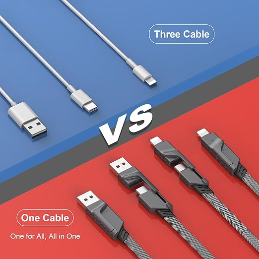 2Pack 4 in 1 USB C Cable for Lightning Cable [60W Fast Charging], 3FT Flat Braided USB C to USB C Charger Cord with L/Dual Type C/USB A Multi Port for iPhone 16 15 14 Pro Max/Samsung/i-Pad/Mac Book