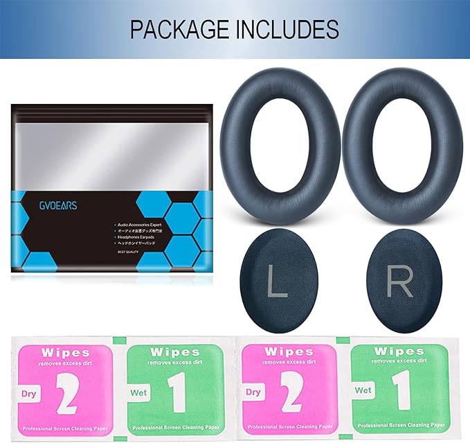 GEVO Replacement Ear Pads for Bose QC45, Ear Cushions for Bose QuietComfort 45 (QC45) & Quiet Comfort SE (QC SE) Headphones, Earpads with Softer Leather Noise Isolation Foam (Blue)