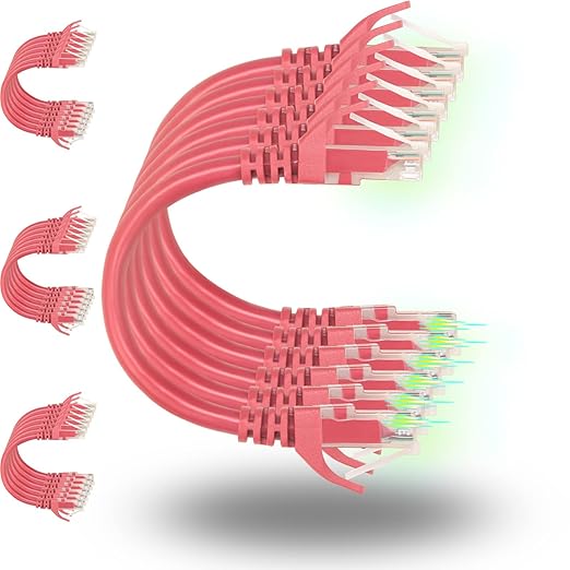 Rapink Patch Cables Cat6 2ft (24 Pack), Ethernet Patch Cable 10G Support, Cat 6 Patch Cable for Patch Panel to Switch, Flexiable Cat 6 Ethernet Cable with Gold Plated Red