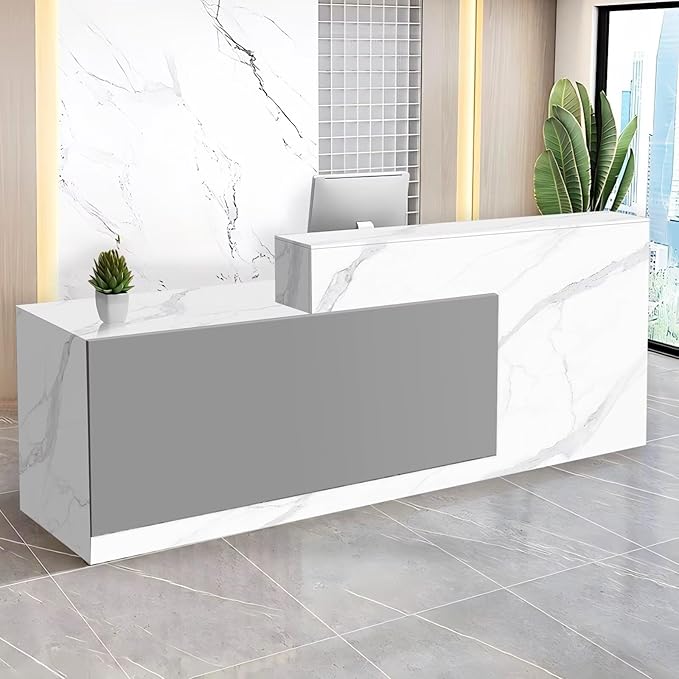 Reception Desk with Counter Modern Checkout Counter with Lockable Drawer Keyboard Tray Receptionist Desk for Office Salon Reception Table G Left 47inch/120cm