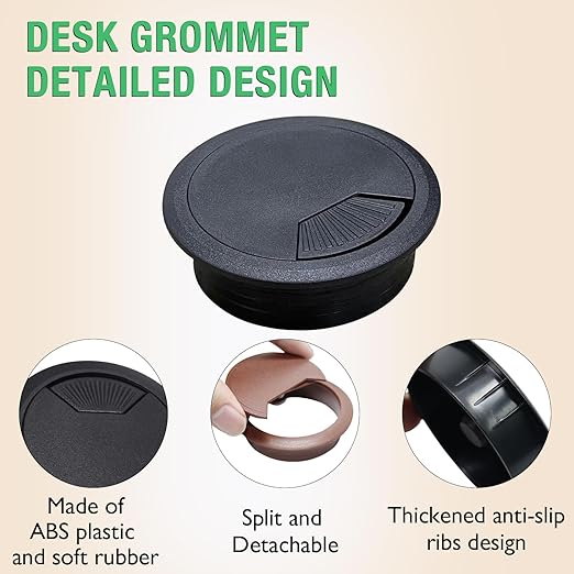 5 Pcs Desk Grommet 2-3/8" / 60 mm, Desk Cord Hole Cover, Cable Grommet ABS Plastic, Desk Hole Grommet for Home & Office Pc, Detachable Adjustable Cable Cord Organizer-Black