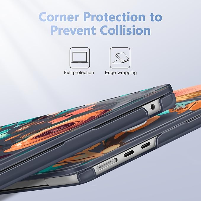 Case for MacBook Air 15 Inch 2025 2024 2023 Release M4 A3241 M3 A3114 M2 A2941, Hard Shell with Screen Protector & Keyboard Cover, Compatible with Touch ID, Florals Pattern