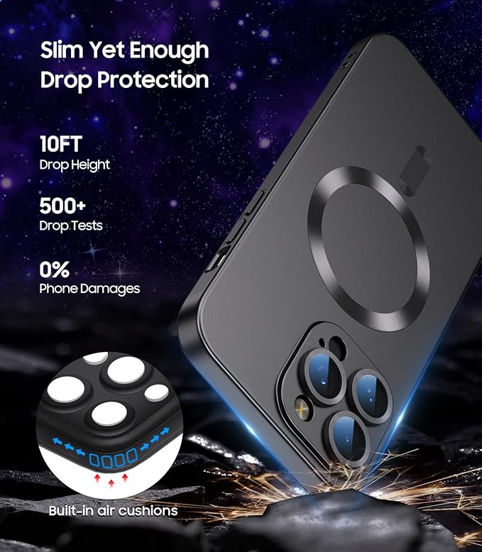 Magnetic for iPhone 14 Pro Max Case [Compatible with MagSafe][Built-in Camera Lens Protector] Slim Soft TPU Bumper Shockproof Metallic Luster Phone Case (Black)