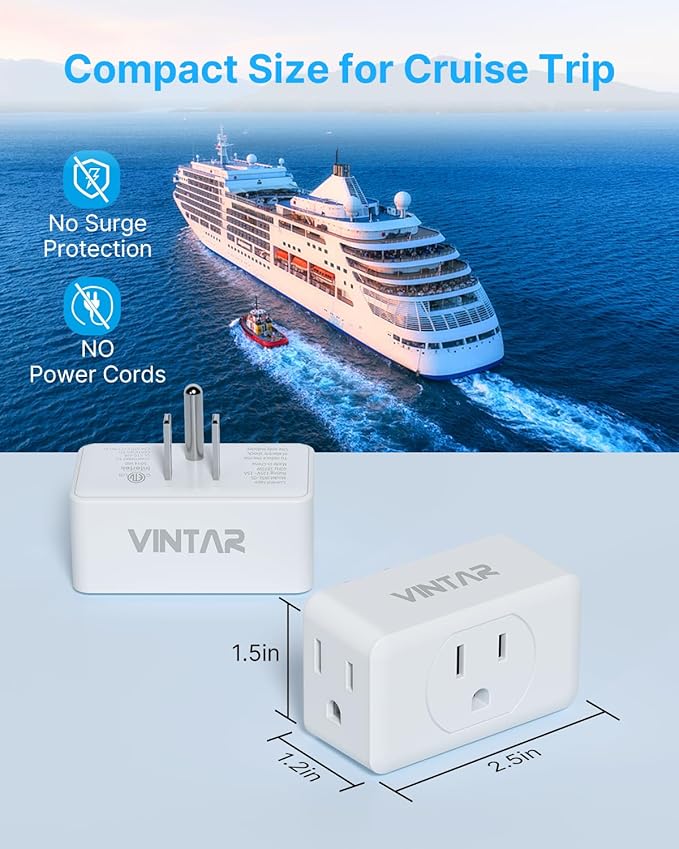 Multi Plug Outlet Extender, VINTAR 3 Outlet Adapter, Multiple Outlet Splitter, Grounded Wall Tap Adapter, Power Plug Expander for Travel Home Office Dorm, 3 Pack