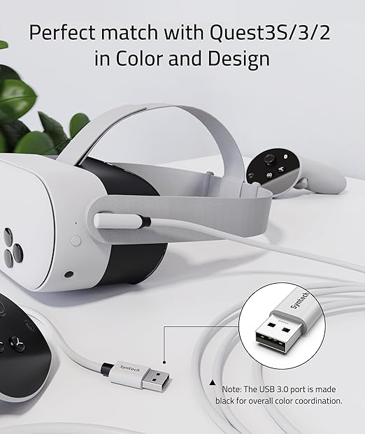 Syntech Link Cable 20 FT Compatible with Oculus/Meta Quest 3/Meta Quest2/Pro/Pico 4/Ultra Accessories and PC/SteamVR, High Speed PC Data Transfer, USB 3.0 to USB C Cable for VR Headset