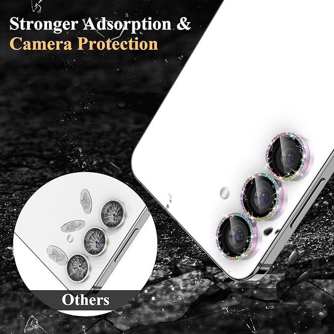 YWXTW Camera Lens Protector for Samsung Galaxy S24 / S23 / S23 Plus, [NOT for S24 Plus] 9H Tempered Glass Metal Individual Ring Camera Screen Protector for S24 Accessories (Colored Glitter)