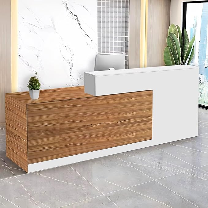 Reception Desk with Counter Modern Checkout Counter with Lockable Drawer Keyboard Tray Receptionist Desk for Office Salon Reception Table C Left 47inch/120cm