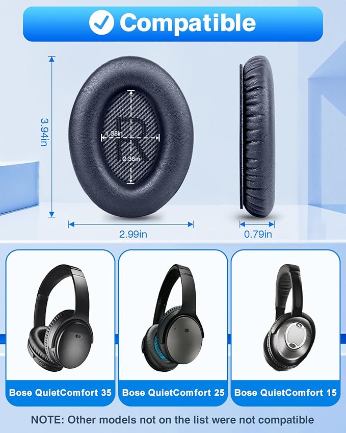 Link Dream Ear Pads for Bose Quiet Comfort 35 Soft Protein Leather Replacement Earpads Ear Cushions Ear Pad for Bose QC 35/25 / 15 QC2 / Ae2 / Ae2i / Ae2W / Sound Link/Sound True (Blue)