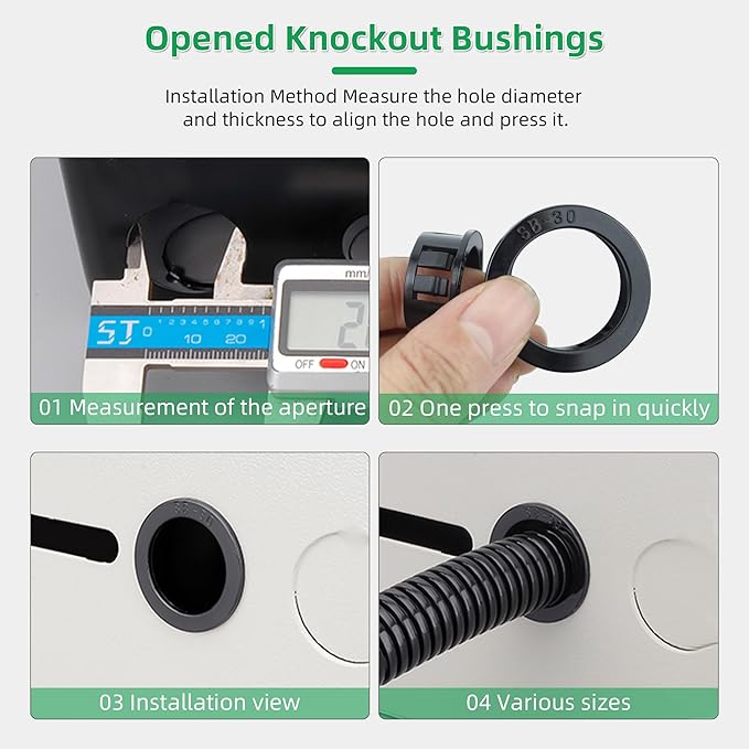 3/8"(11mm) Black Snap-in Knockout Insulating Bushing Grommets, Plastic Cable Hole Grommets for Wiring, Round Nylon Snap in Locking Electrical Wire Cord Hose & Tubing Bushings Grommets, 60pcs
