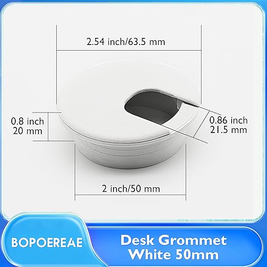 Desk Grommet 2" (50 mm), Desk Cord Hole Cover, Cable Grommet ABS Plastic, Desk Hole Grommet for Office and Home Table Cable, Detachable Cable Cord Organizer (White 8 Pcs)