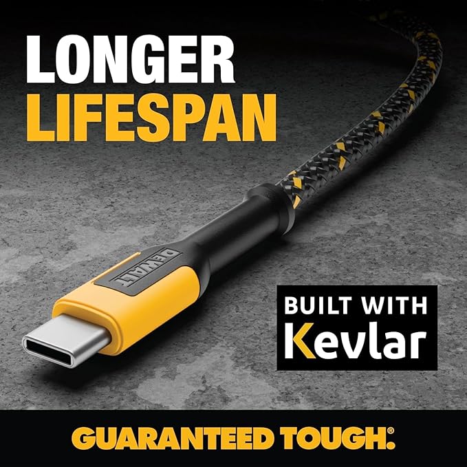 DEWALT Heavy Duty USB to USB C Cable, Jobsite Type C Cable, High Speed USBA to Type-C, Fast Charge USBC Fast Charging Cord for iPhone 16/15 Pro Max, MacBook, iPad, Samsung Galaxy, 10ft (USB2.0, Black)