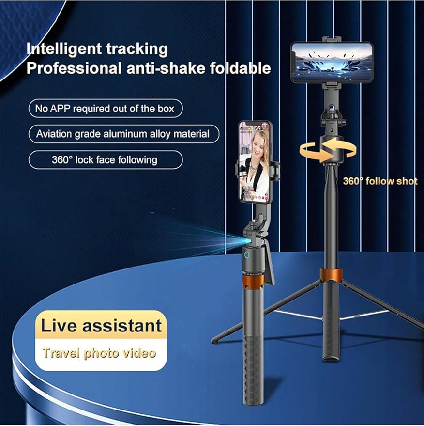Auto Face Tracking Phone Holder, 360° Rotation Phone Tripod with Wireless Remote and Phone Holder, Selfie Stick Tripod for iPhone、Android Phone, Applied to YouTube, Vlog/TIK Tok