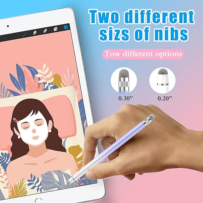 2PCS Stylus Pens for Touch Screens,Stylus Pen for iPhone/iPad/Tablet Android/Microsoft Surface,Compatible with All Touch Screens(White Pink/White Purple)