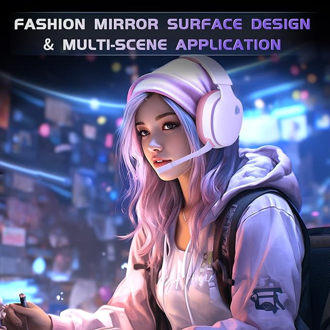 2.4GHz Wireless Gaming Headset for PS5, PS4 Fortnite & FPS Gamers, PC, Nintendo Switch, Bluetooth 5.3 Gaming Headphones with Noise Canceling Mic, Stereo Sound, 40+Hr Battery (Pink)