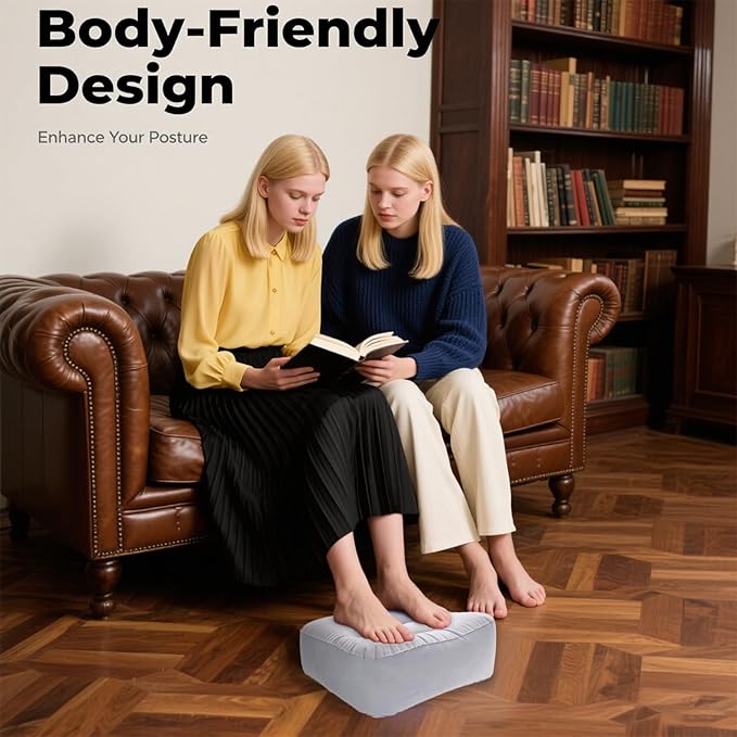 Inflatable Foot Rest Pillow - Portable, Non-Slip Base for Desk, Office Chair, Travel & Bed - Ergonomic Foot Support & Comfort (Grey)