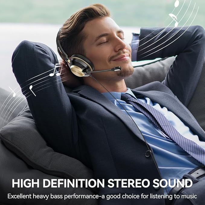 Wantek USB Computer Headset with Clear Chat Microphone, Lightweight On Ear Wired Headset for MS Teams,Skype,Webinars,Call Center and More