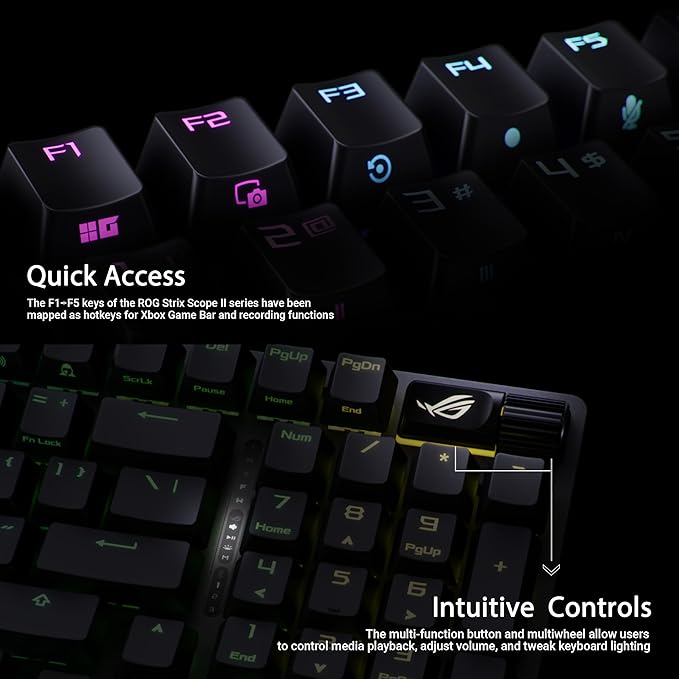 ASUS ROG Strix Scope II 96 Wireless Gaming Keyboard, Tri-Mode Connection, Dampening Foam & Switch-Dampening Pads, Hot-Swappable Pre-lubed ROG NX Storm Switches, PBT Keycaps, RGB-Black
