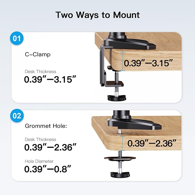 HUANUO Triple Monitor Mount for 17 to 32 inch Screens, Gas Springs Adjustment Triple Monitor Stand with Swivel, Tilt, Rotation, Clamp & Grommet Kit (Black)