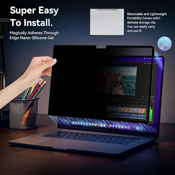Privacy Screen Protector for MacBook Pro 16 Inch (2021-2024, M1, M2, M3), Easy On/Off Removable Anti Spy Blue Light Glare Shield Laptop Privacy Filter for Apple Mac Pro 16.2 in (A2991/A2485/A2780)
