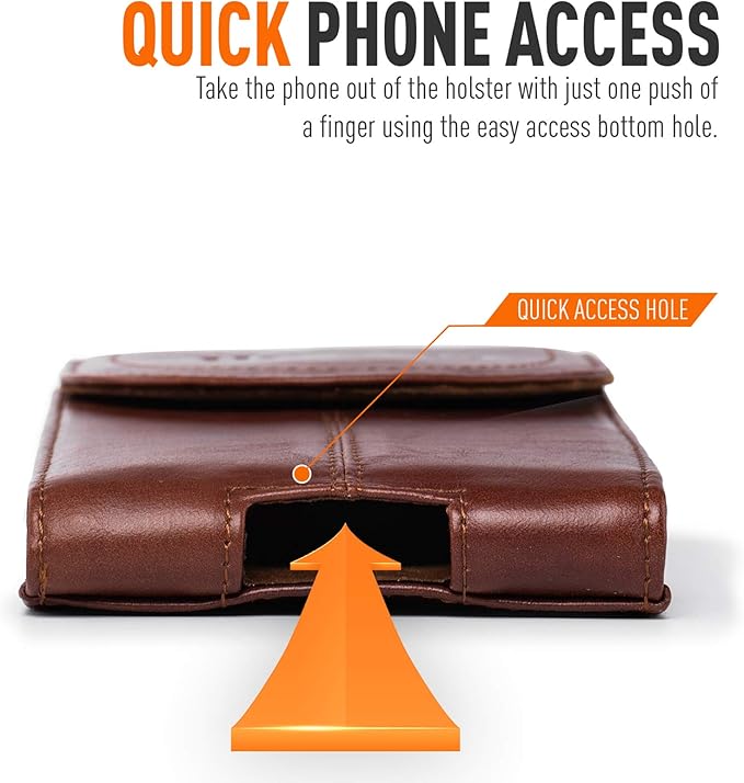 Hengwin Genuine Leather Cell Phone Holster Belt Case with Belt Clip Vertical Phone Holder Fits for iPhone 17 Pro Max 16 Pro Max 15 Plus Samsung Galaxy A55 Note9 S25+ S23+ Holster Belt Pouch (Brown)