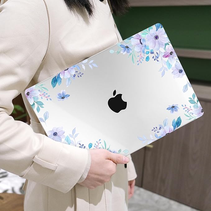 MEEgoodo for M4/M3/M2 MacBook Air 15.3 inch Case 2025 2024 2023, Case Fit Model (A3241/A3114/A2941) for MacBook Air 15 inch, Laptop Hard Shell with Keyboard Cover, Soft Purple Floral