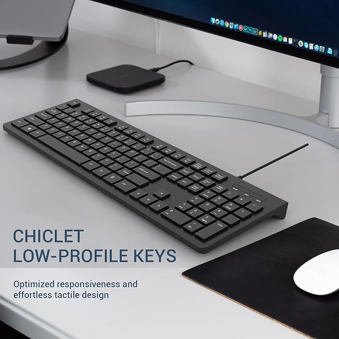 Computer Keyboard Wired, Plug Play USB Keyboard, Low Profile Chiclet Keys, Large Number Pad, Caps Indicators, Foldable Stands, Spill-Resistant, Anti-Wear Letters for PC Laptop (Black, 2-Pack)