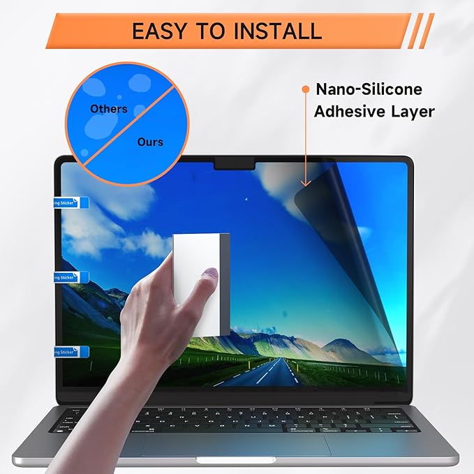 Privacy Screen for MacBook Pro 13 Inch (2016-2022, M1, M2) & Air 13 inch (2018-2021, M1), Matte Anti Glare Blue Light Filter, Nano No Glue Anti Spy Black Protector for Mac Pro 13In Laptop Computer