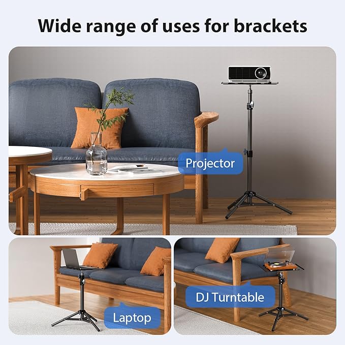 Projector Stand Tripod, Laptop Tripod Stand, Foldable Portable Projector Floor Mount, Height Adjustable from 17.7" to 45.2", with Folding Plate, Capacity 22lb, for Outdoor Movies, Home, Office