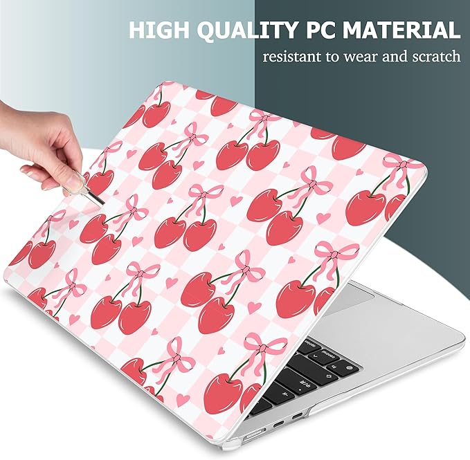 Mektron for 2025 M4 MacBook Air 13.6 Inch A3240 Case Fits 2023 A2681 M2 2024 A3113 M3 Chip with Liquid Retina Display Touch ID, Printed Plastic Hard Shell for MacBook Air 13.6", Cherries Bows C353