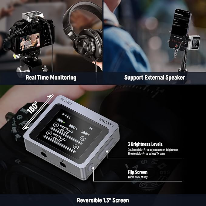 Neewer CM31 Wireless Lavalier Microphone with 8GB Storage 820ft Range 48KHz 24Bit Noise Cancelling Compatible with iPhone iPad Android PC Camera YouTube/TikTok Stream Podcast Interview