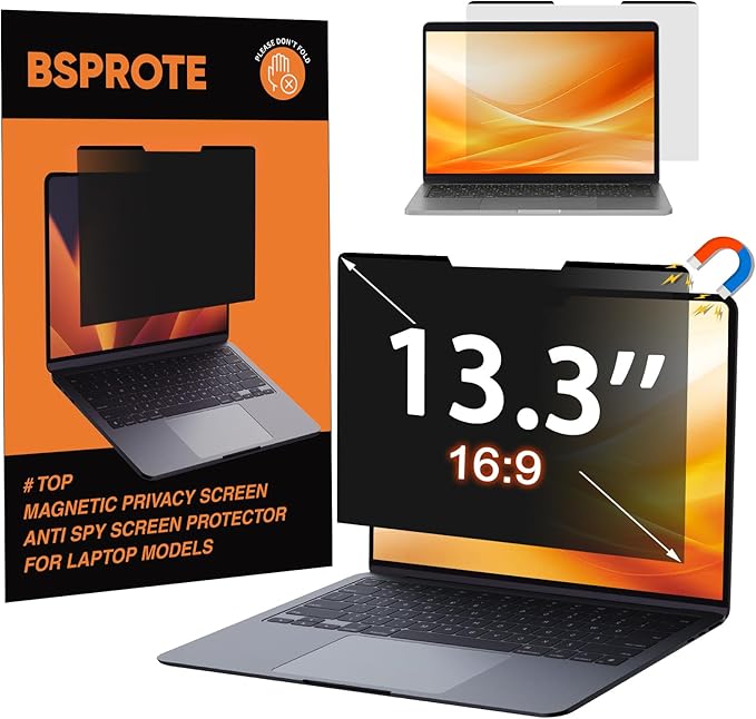 Magnetic Laptop Privacy Screen 13.3 Inch 16:9(Not for 1920x1200 Resolution)- Removable Anti-Glare Blue Light Filter, Computer Privacy Screen Shield for 13.3'' 1920x1080P Laptop Monitor