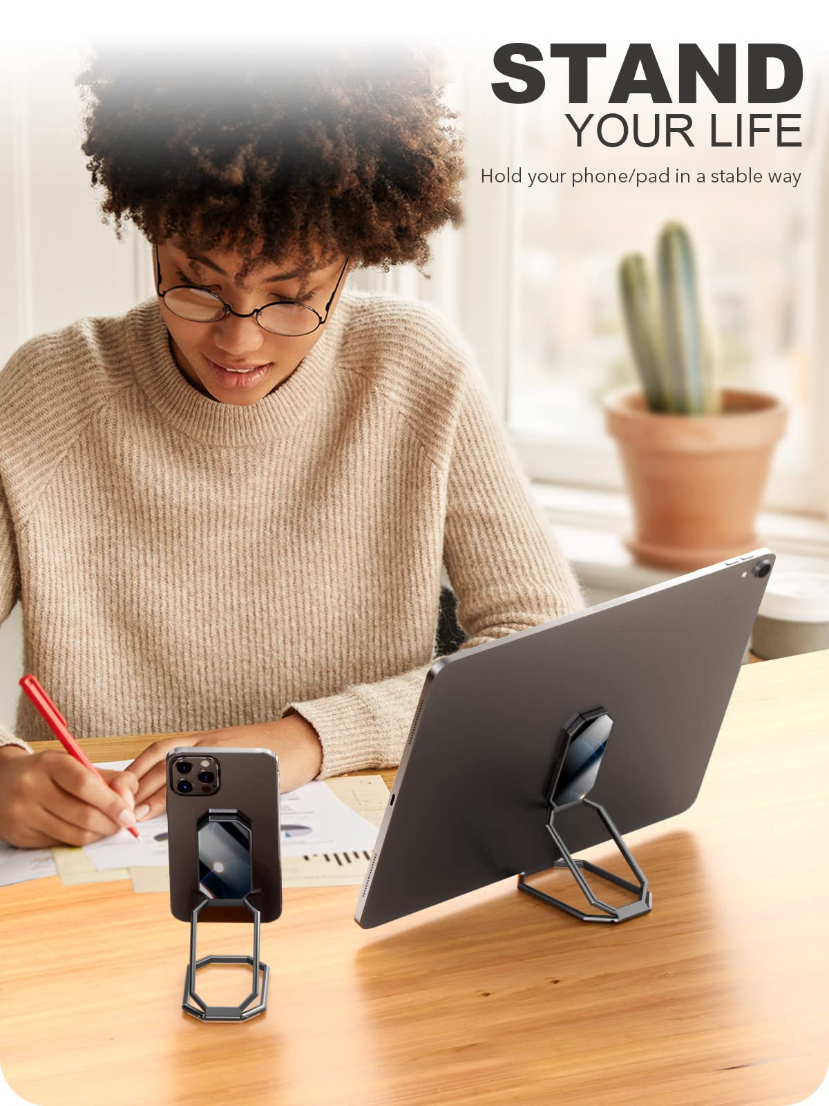 A-LuGei 𝗙𝗼𝗹𝗱𝗮𝗯𝗹𝗲 & 𝗔𝗱𝗷𝘂𝘀𝘁𝗮𝗯𝗹𝗲 Phone Kickstand Ring Holder, Magnetic Cell Phone Grips, Phone Stand for Desk, Adhesive Phone Holder for Hand, 360° Rotation Ring for Back of iPhone Case