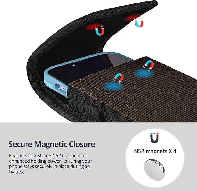 Phone Holster for Belt with Metal Clip and Magnetic Closure Compatible with iPhone 16/15/14/13/12 Pro Max, Galaxy S25/S24/S23/S22 Plus & FE for Everyday Protection, L-Coffee