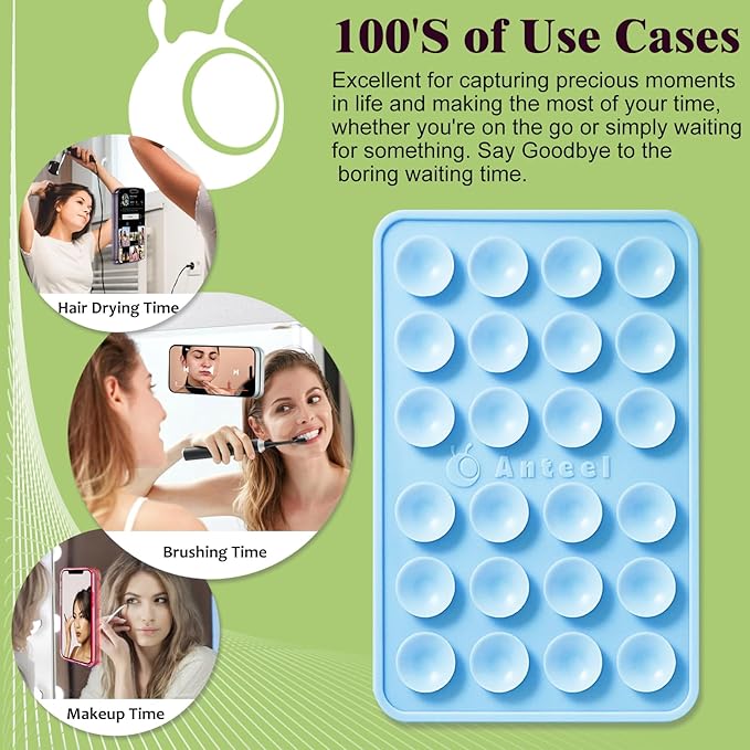 Anteel MAX Silicone Suction Phone Case Adhesive Mount, Upgraded Super Strong Grip, Durable, Easy to Use, Hands-Free Sticky Phone Holder for Selfies, Tiktok Videos, 2.56"x3.94" (Light Pink)