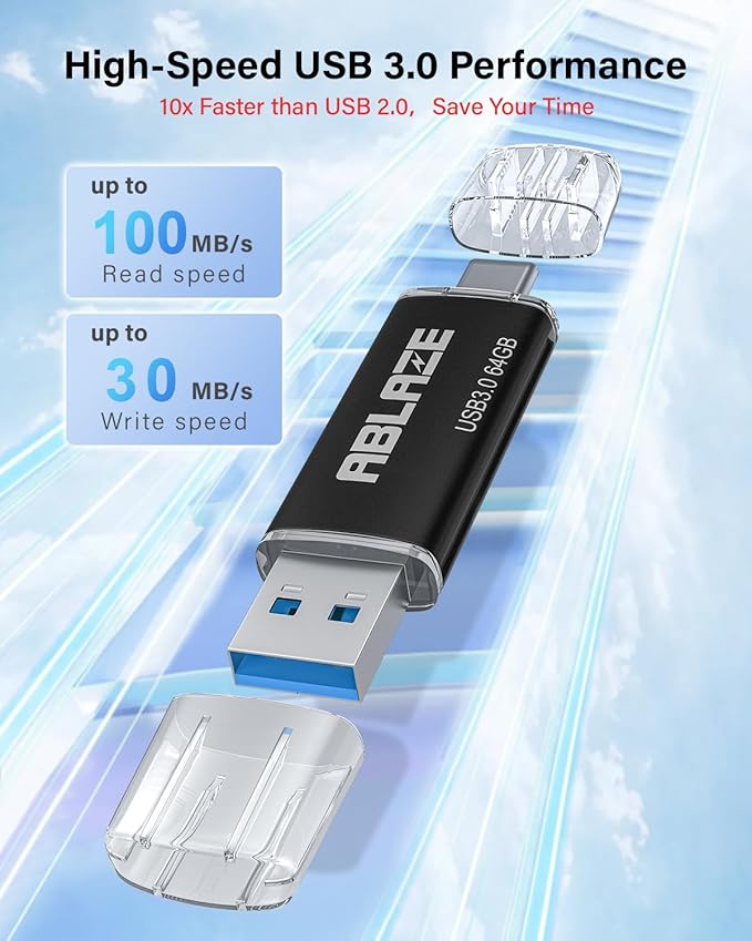 ABLAZE Type C Flash Drive 64GB 5 Pack, Dual USB 3.0+USB C Flash Drive Compatible with iPhone 16/15, Android Smartphone, Computer,Tablet Mac Laptop (5 Pack)