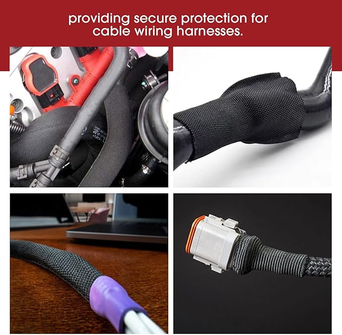 Heat Shrink Wire Loom 2:1 Shrinkable Braided Cable Sleeve 1/2 Inch ID-46ft Abrasion Protection Flexibility Fabric Wiring Harness Cover Sheath