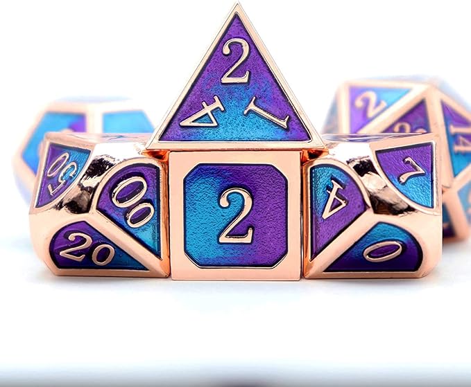 Haxtec Metal DND Dice Set D&D Gifts 7PCS Copper Blue Teal Purple Polyhedral RPG Dice D20 D12 D10 D8 D6 D4 Compatible with Dungeons and Dragons TTRPG Games-Mermaid