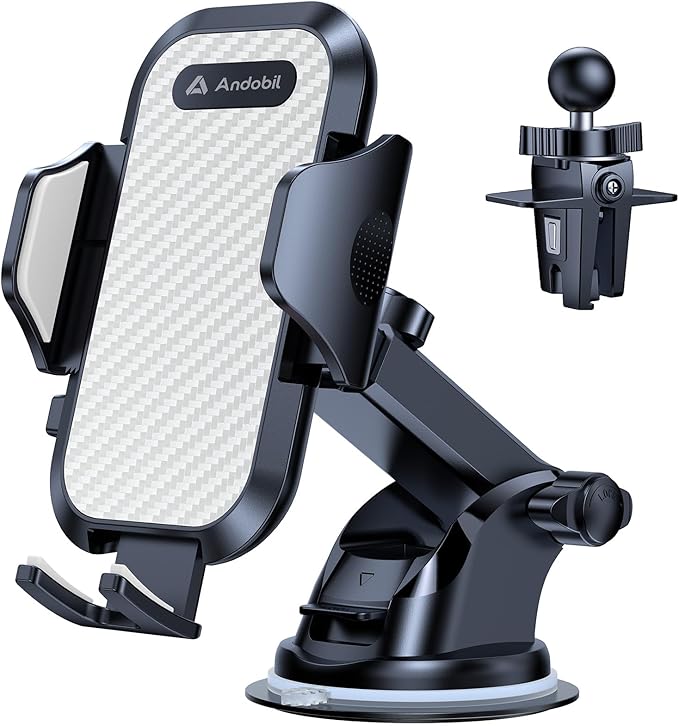 andobil Car Phone Holder Mount (Bumpy Roads Friendly) Military-Grade Phone Holders for Your Car Dashboard Windshield Air Vent Cell Phone Car Mount for iPhone 16 Pro Max 15 14 13, Samsung Silver