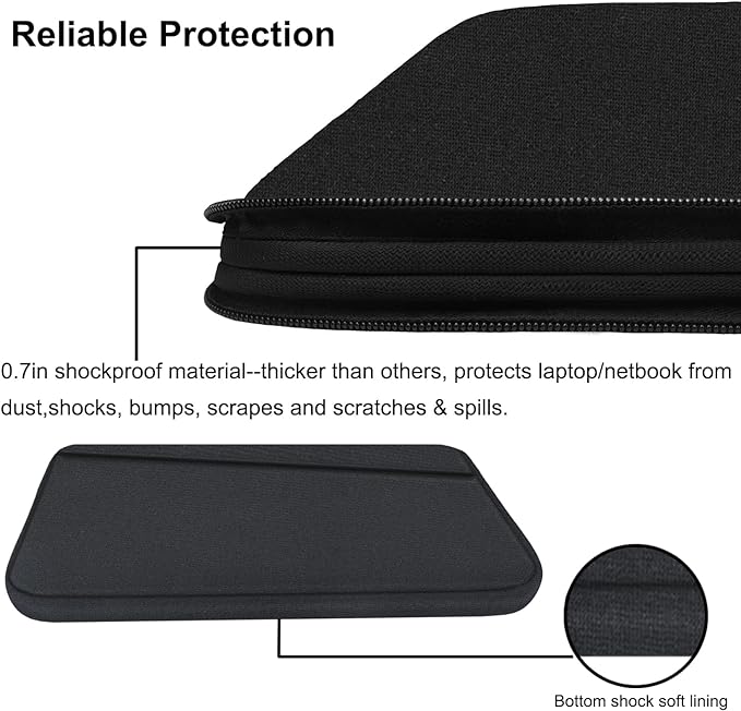 15.6 inch Laptop Sleeve, Durable Computer Carrying Bag Protective Case Briefcase Handbag with Front Pocket, Slim Cover for 15-16 Inch HP, Dell, Lenovo, Asus, Notebook, Black