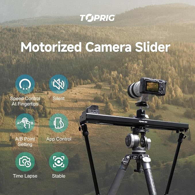 Accsoon Toprig 24inch/60cm Motorized Camera Slider, Button/APP Dual Control, Speed Adjust/Time-Lapse/120° Panoramic Shooting/Loop Mode, Compatible with DSLR Camera, Gopro, Camcorder, Smartphone(S60)