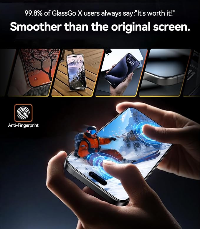 TORRAS Military-grade aerospace glass for iPhone 16 Screen Protector [9H＋Unbreakable from 12-foot Drop,Longest Durable],GlassGo X Glass for iPhone 16,2 Packs