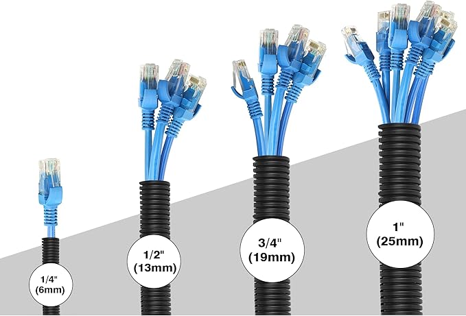 CrocSee 10ft - 1/4 inch Flame Retardant Split Wire Loom Tubing with Installation Tool - Flexible Wire Covers Cord Protectors - Black