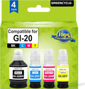 greencycle GI-20 GI20 Refill Ink Bottle Kit 4 Pack, Compatible for Canon PIXMA G6020 G7020 G5020 MegaTank Printer, 170mL Black Ink, 70mL Cyan Magenta Yellow Ink