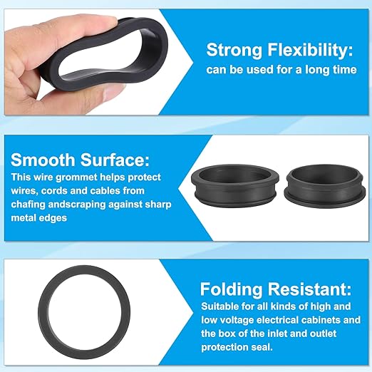 PATIKIL 60.6mm / 2-3/8 Inch Drill Hole,2-1/8 Inch ID Rubber Grommets, 3Pcs Top Hat Grommet for Wiring Eyelet Ring Gasket Automotive Firewall Cable Hole Plugs Wires Protection, Black