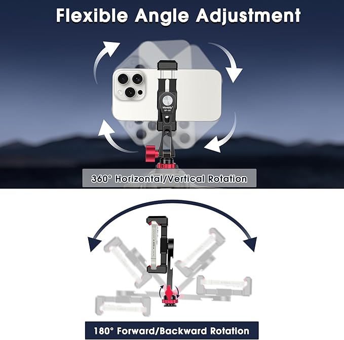Manbily Phone Tripod Mount, Metal Smartphone Mount Adapter Camera Hot Shoe Mount, 360° Swivel 180° Flip Adjustable Phone Holder for Microphone LED Light（SP-09