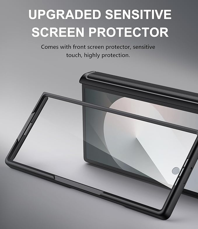 for Samsung Galaxy Z Fold 6 Case with Card Holder & Belt Clip & Slide Camera Cover, Built-in Hinge Protection & Screen Protector, Durable Wallet Phone Cover Case for Z Fold 6 5G 2024, Black
