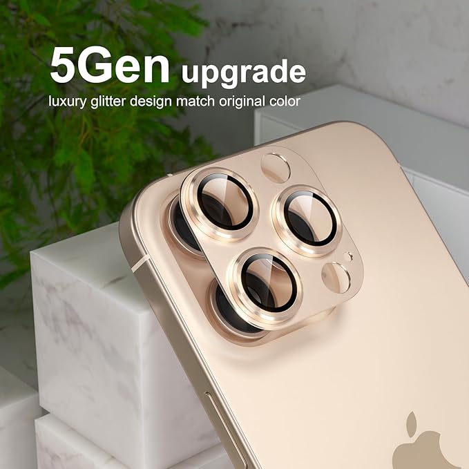 Choiche Compatible for iPhone 16 Pro/iPhone 16 Pro Max Camera Lens Protector, Bling Camera Cover with 9H Tempered Glass Lens Screen Protector Metal Ring Decoration Accessories (Titanium Desert)