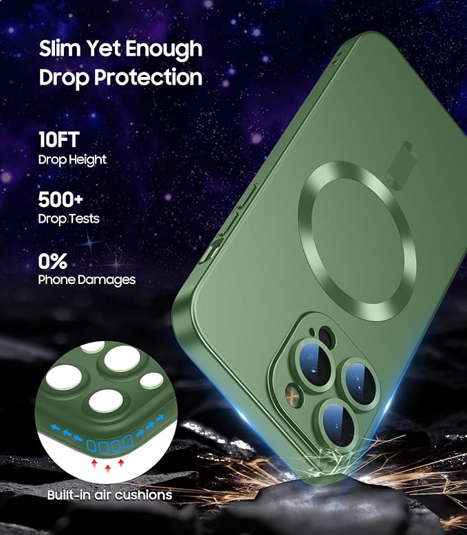 Magnetic for iPhone 14 Pro Max Case [Compatible with MagSafe][Built-in Camera Lens Protector] Slim Soft TPU Bumper Shockproof Metallic Luster Phone Case (Green)