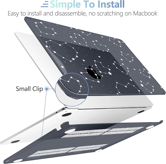 MEEgoodo Case for MacBook Air M4/M3/M2 13.6 inch 2025 2024 2022, Fit Model A3240 A3113 A2681, Compatible with MacBook Air 13 inch, Laptop Hard Shell Case with Keyboard Cover, Constellations & Hearts